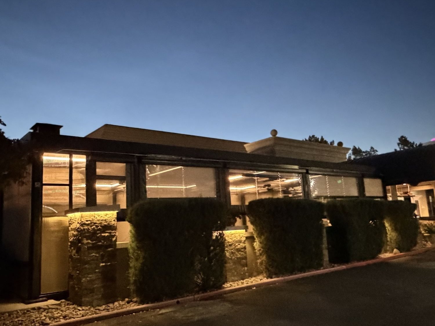 Restaurant patio enclosure at dusk